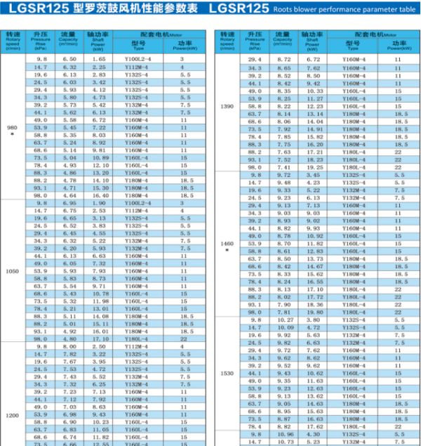 Roots blower specifications LGSR125