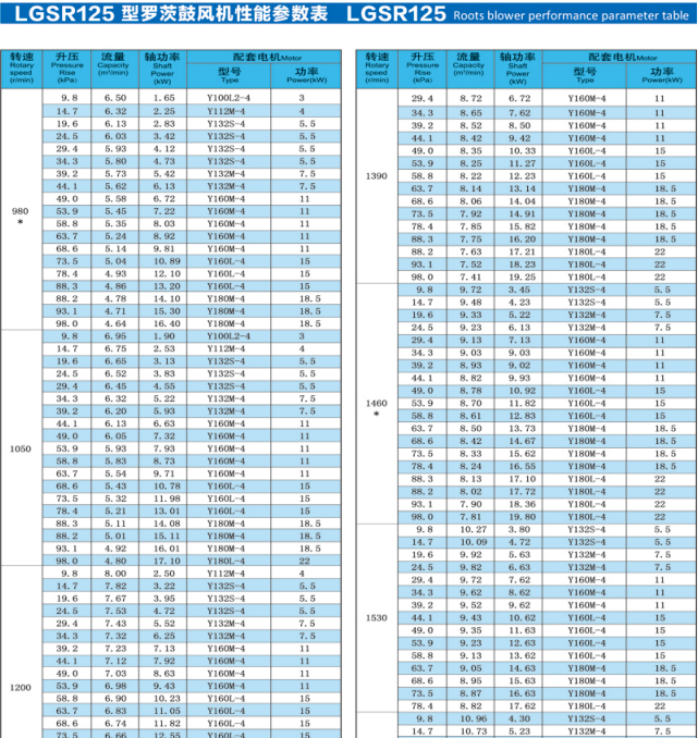 Roots blower specifications LGSR125