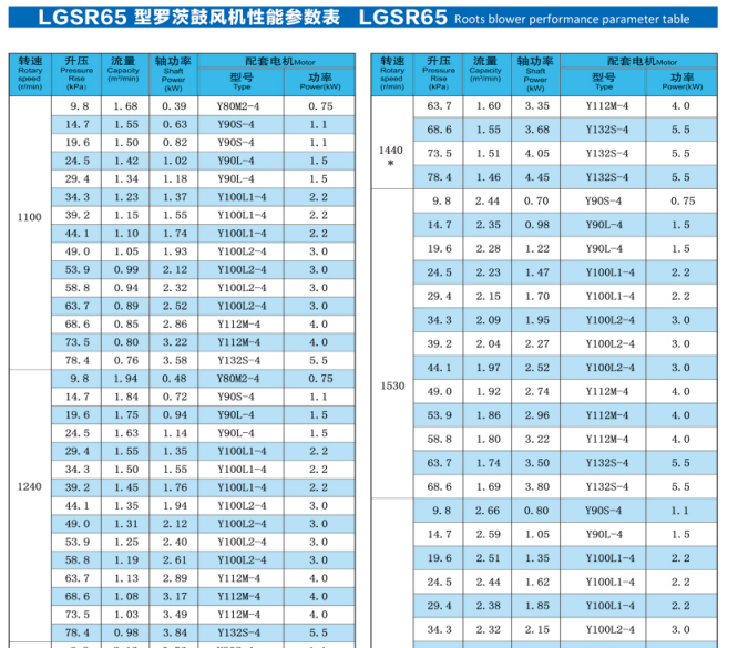 Roots blower specifications LGSR65