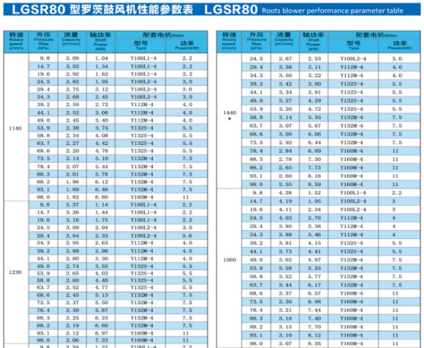 roots blower specifications lgsr80