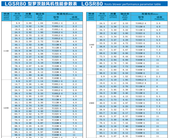 Roots blower specifications LGSR80